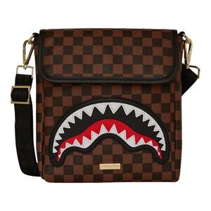 Sprayground Sawtooth Sharks In Paris Messenger Bag🔥New Black Check Sling Purse